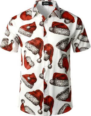 JOGAL Men's Christmas Shirt Santa Claus Party Flamingo Casual Hawaiian Shirts