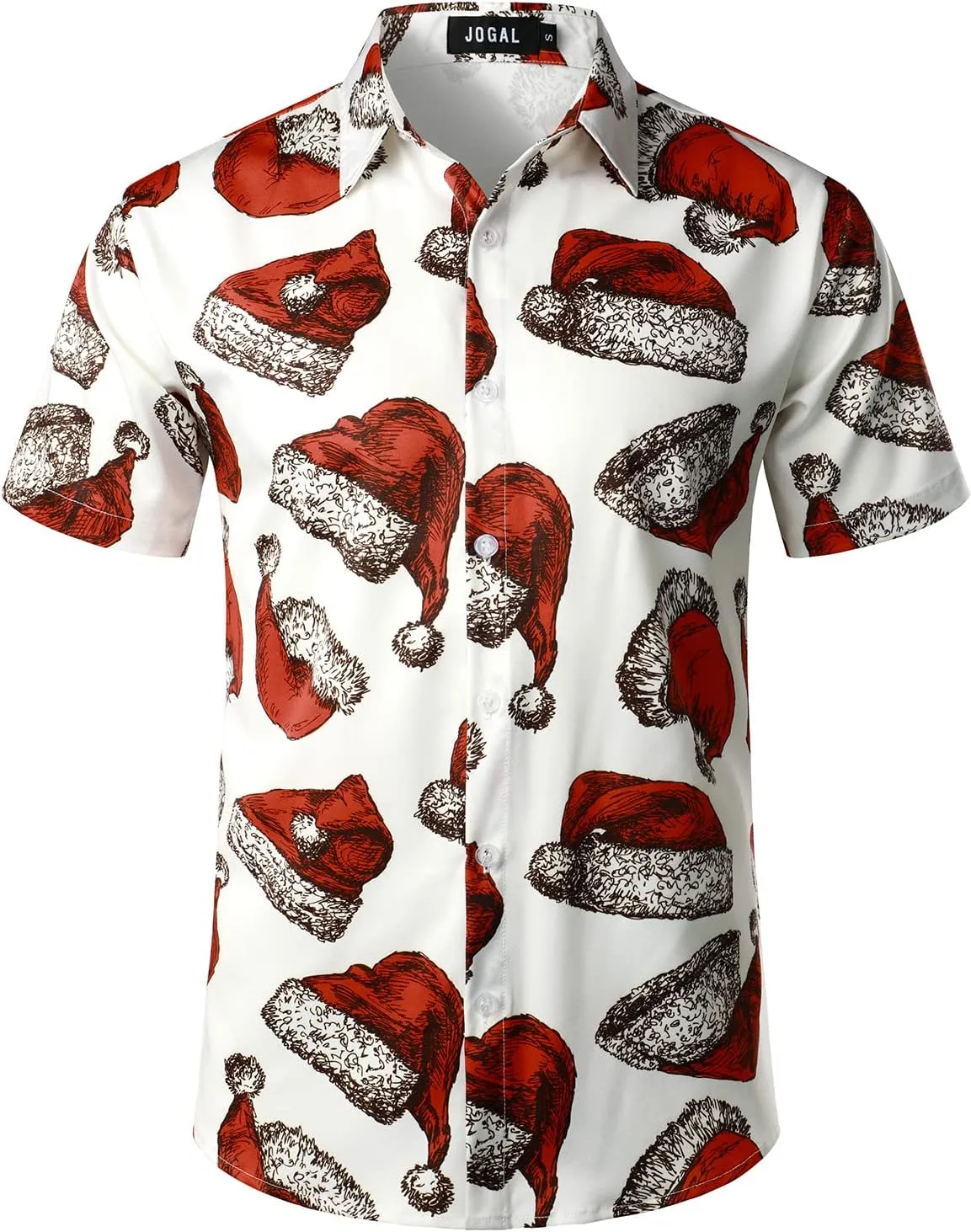 JOGAL Men's Christmas Shirt Santa Claus Party Flamingo Casual Hawaiian Shirts