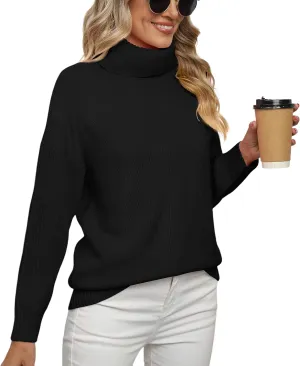 Jouica Women 2024 Fall Casual Turtleneck Batwing Sleeve Chunky Oversized Ribbed Knit Tunic Sweaters Pullover