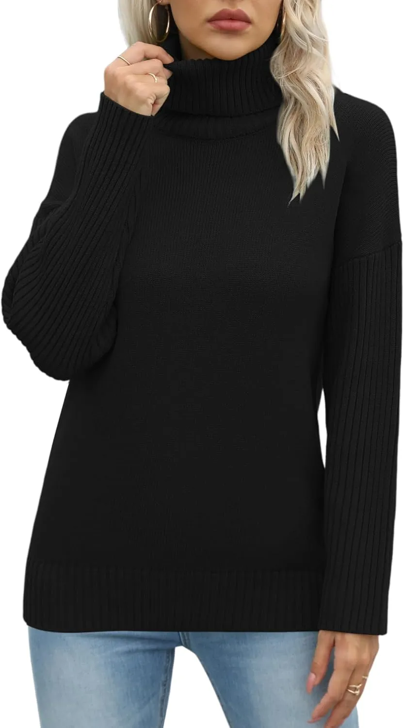 Jouica Women 2024 Fall Casual Turtleneck Batwing Sleeve Chunky Oversized Ribbed Knit Tunic Sweaters Pullover