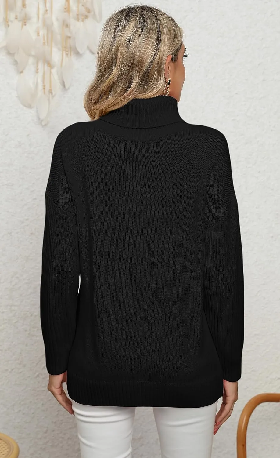 Jouica Women 2024 Fall Casual Turtleneck Batwing Sleeve Chunky Oversized Ribbed Knit Tunic Sweaters Pullover