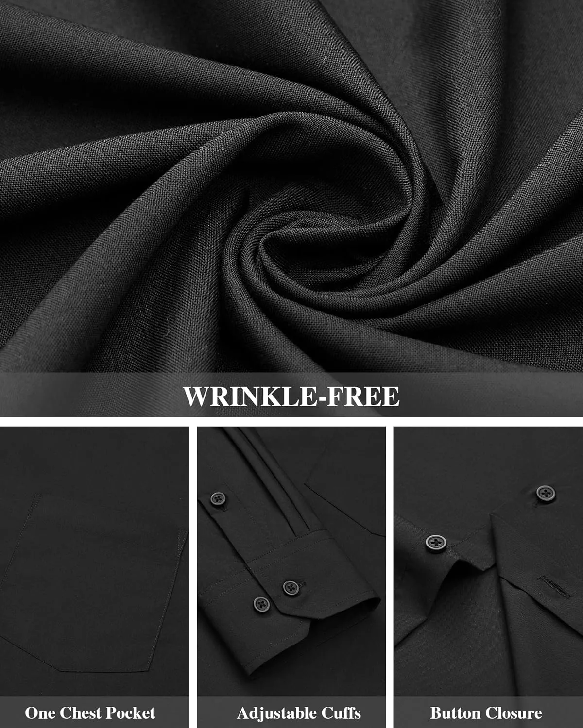J.VER Men's Dress Shirts Wrinkle Free Long Sleeve Formal Shirt Solid Business Casual Button Down Shirts for Wedding Prom