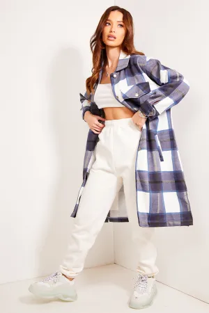 Katie Blue Check Oversized Longline Shacket