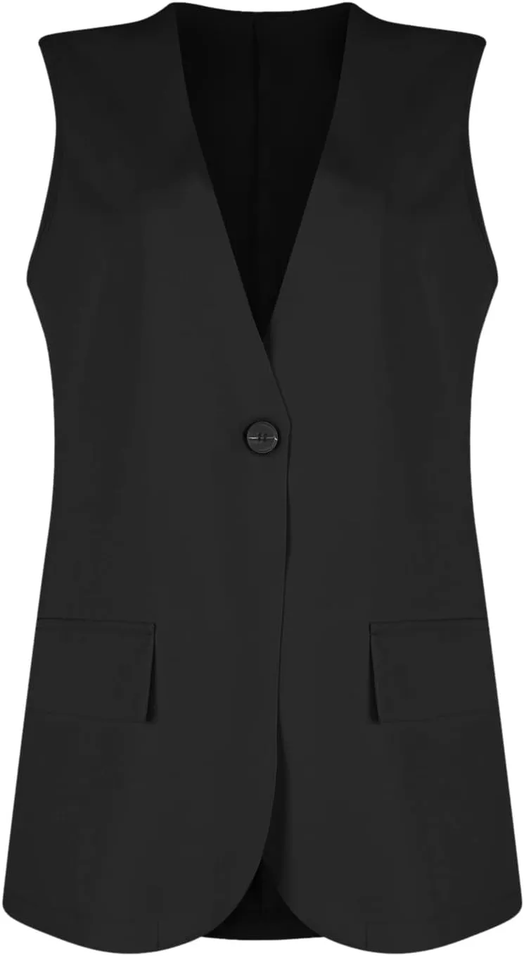 KIKX0DE Women Fall Fashion Sleeveless Blazer Jackets Lightweight Single Button Waistcoat Open Front Work Office Vest Top
