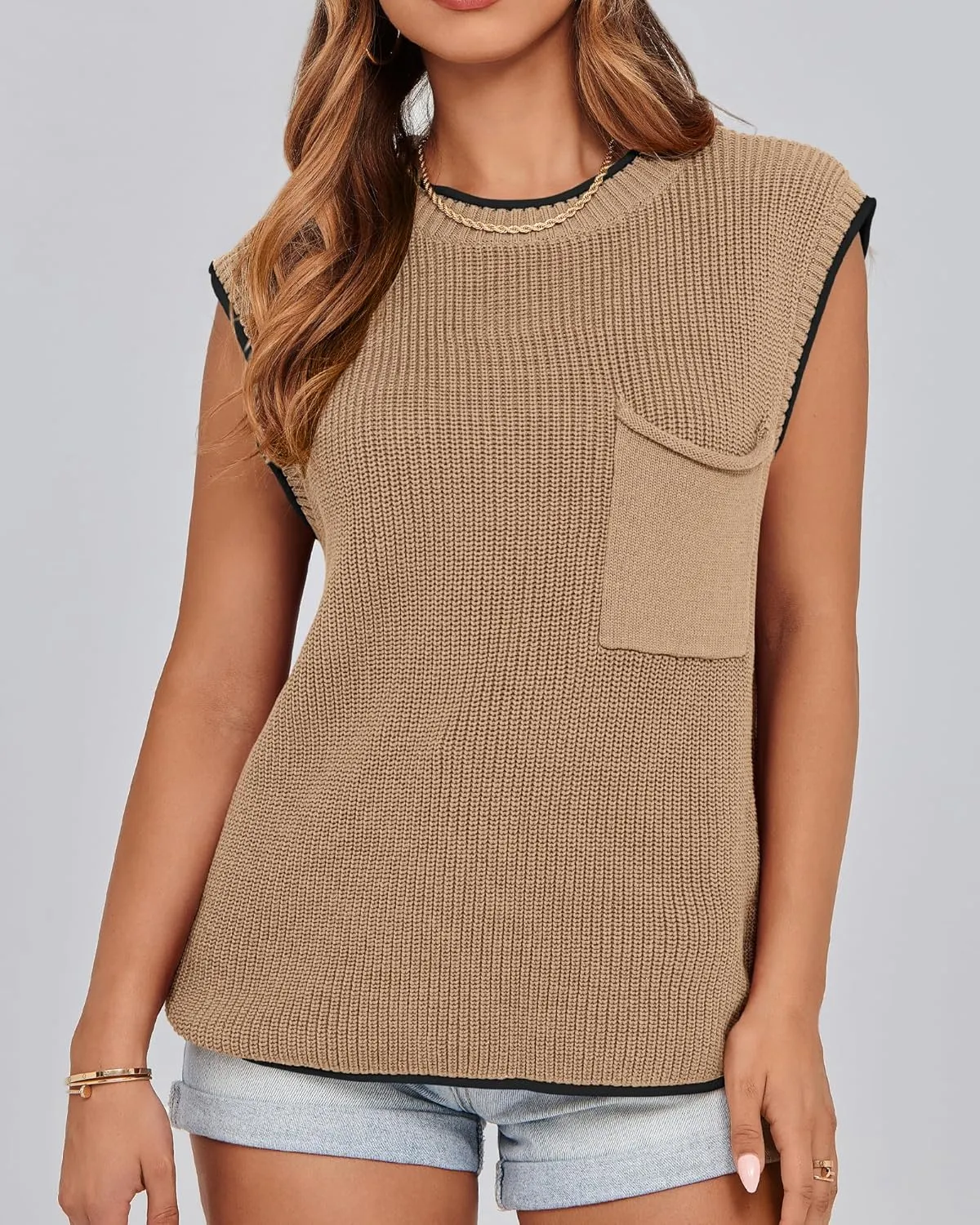 KIRUNDO Cap Sleeve Sweater Vest for Women Casual Summer Clothes 2025 Sleeveless Crewneck Ribbed Knit Pullover Tank Tops