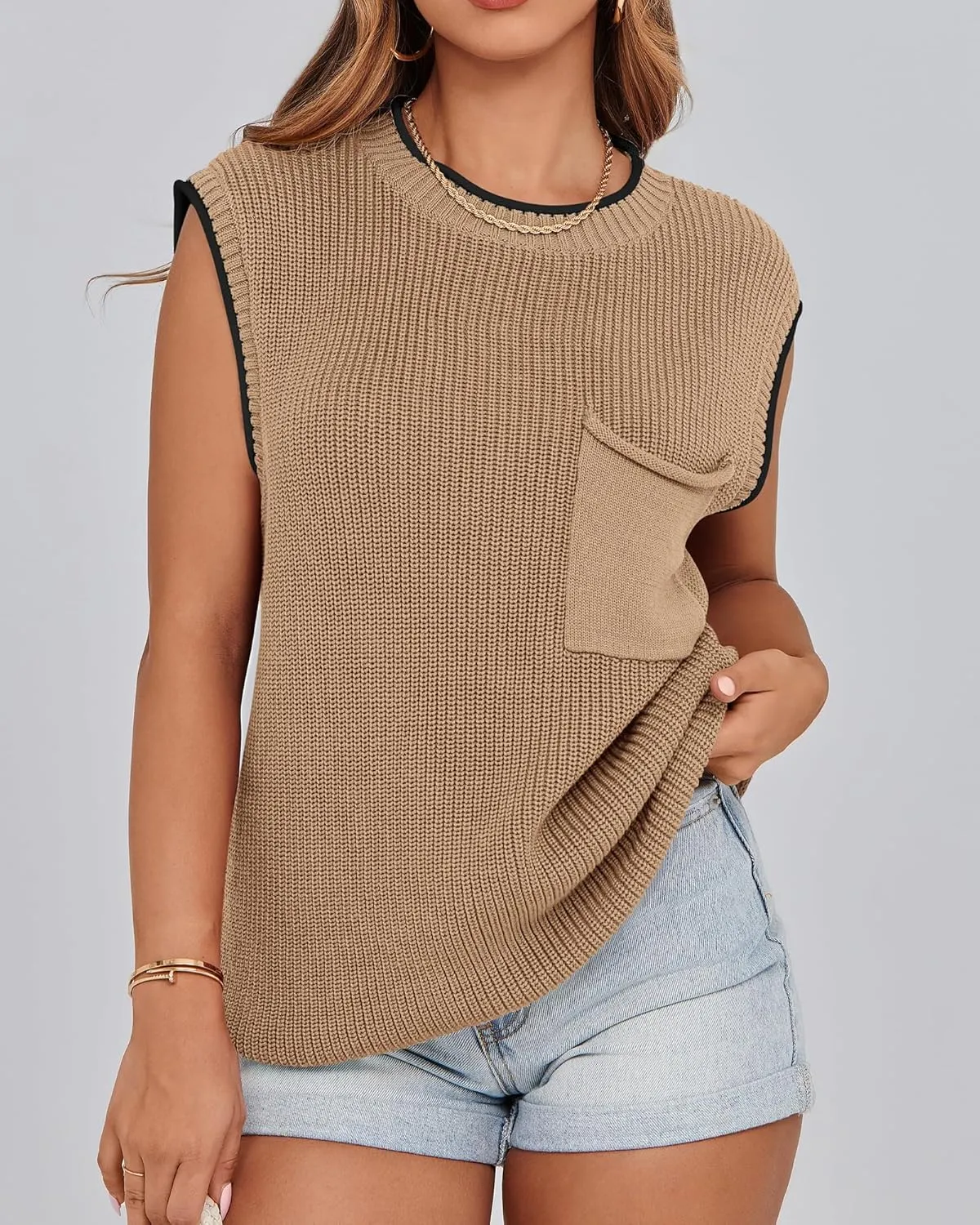 KIRUNDO Cap Sleeve Sweater Vest for Women Casual Summer Clothes 2025 Sleeveless Crewneck Ribbed Knit Pullover Tank Tops