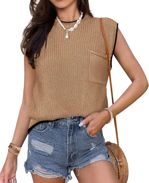 KIRUNDO Cap Sleeve Sweater Vest for Women Casual Summer Clothes 2025 Sleeveless Crewneck Ribbed Knit Pullover Tank Tops