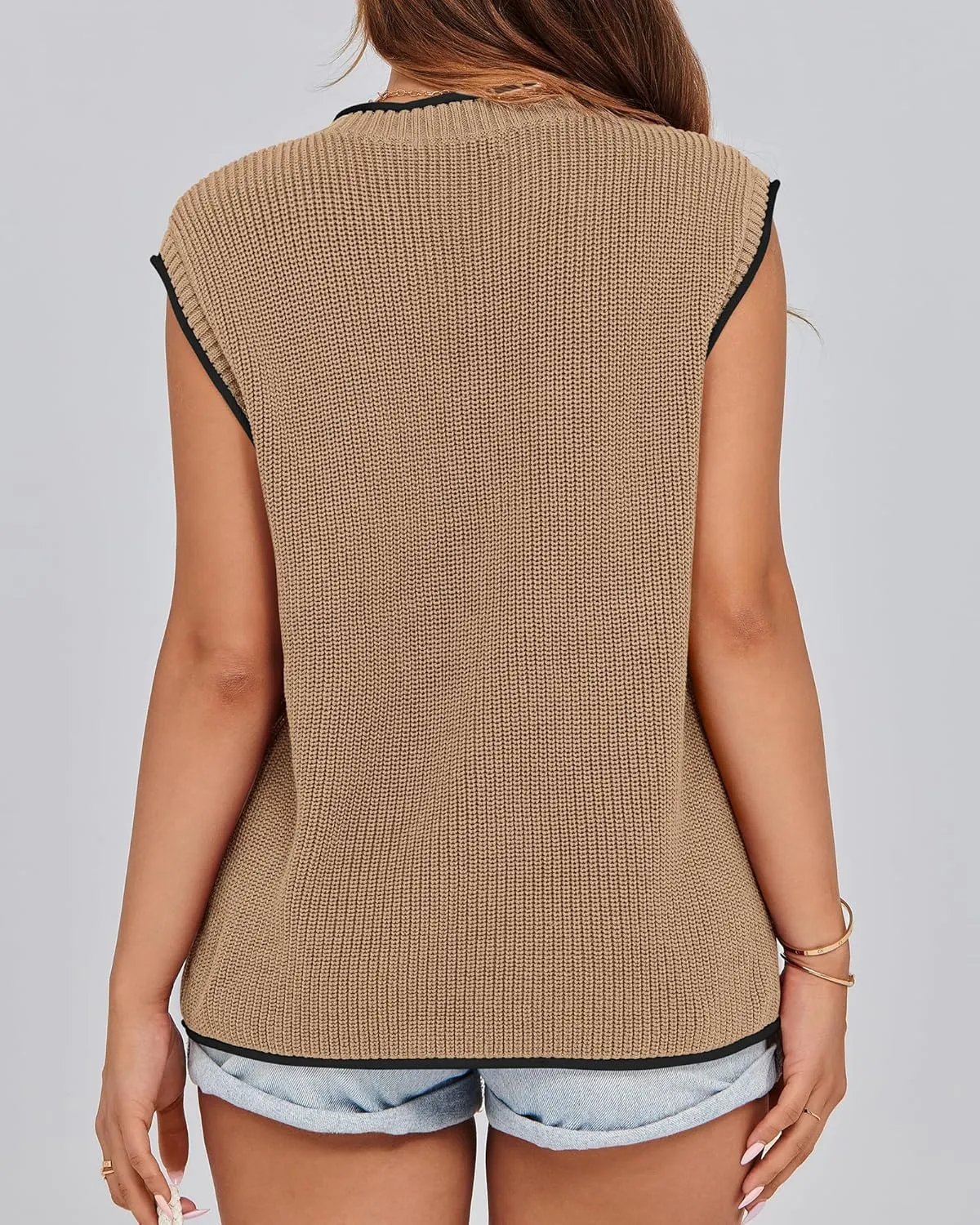 KIRUNDO Cap Sleeve Sweater Vest for Women Casual Summer Clothes 2025 Sleeveless Crewneck Ribbed Knit Pullover Tank Tops
