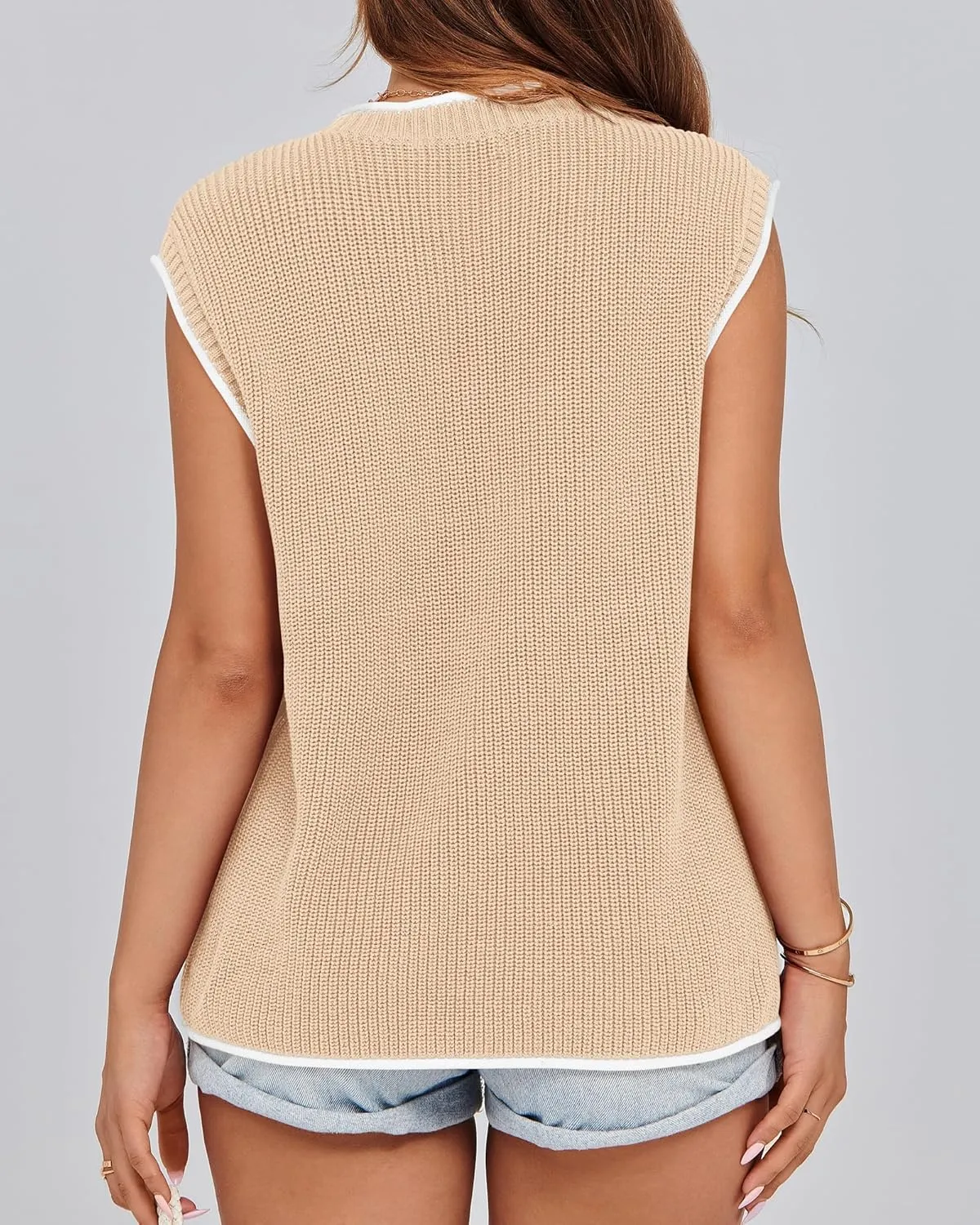 KIRUNDO Cap Sleeve Sweater Vest for Women Casual Summer Clothes 2025 Sleeveless Crewneck Ribbed Knit Pullover Tank Tops