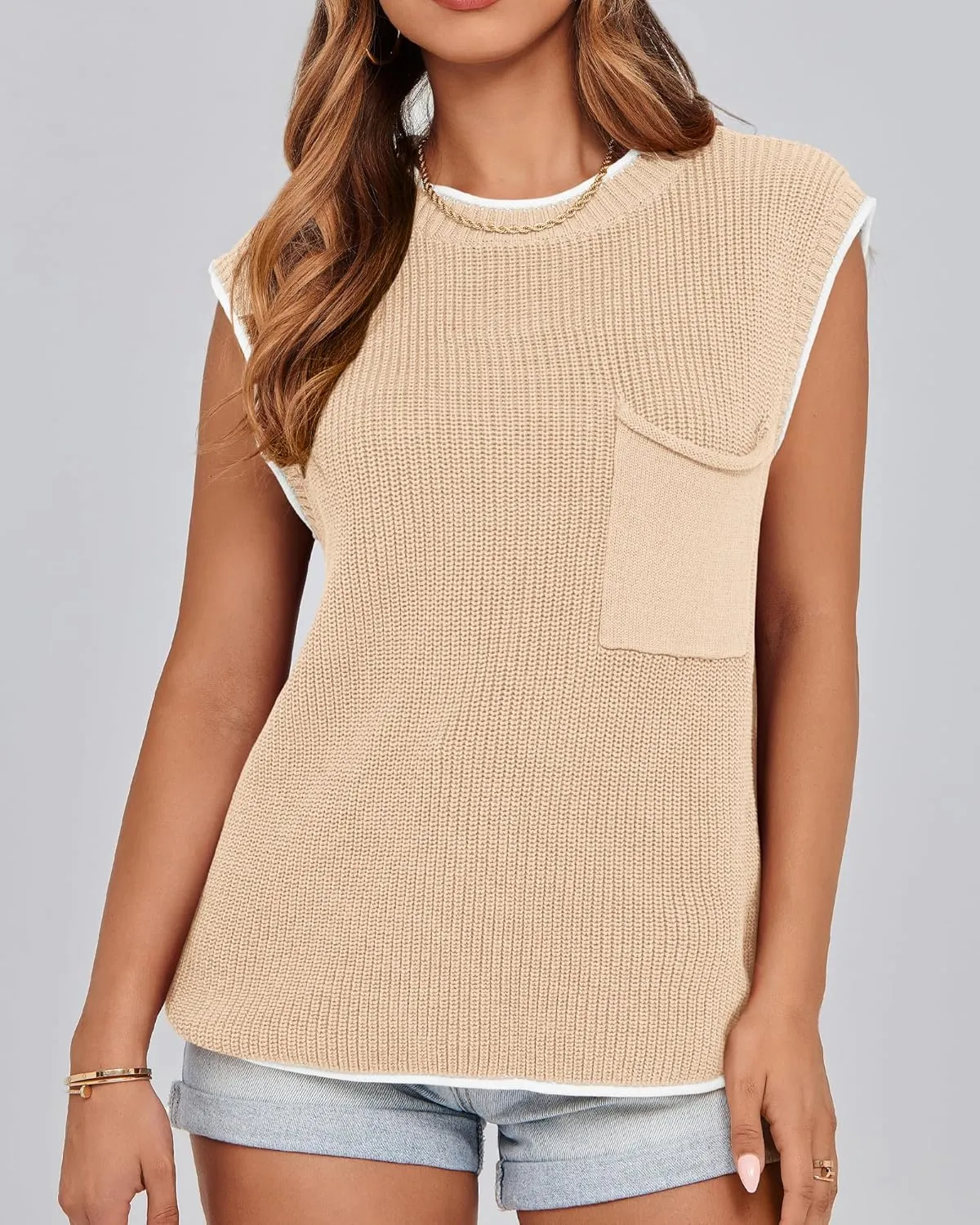 KIRUNDO Cap Sleeve Sweater Vest for Women Casual Summer Clothes 2025 Sleeveless Crewneck Ribbed Knit Pullover Tank Tops