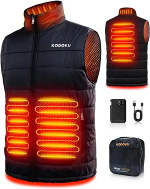 KODOKU Men's Heated Vest with Battery Pack 7.4V, 2024 Upgrade Heating Wire, Lightweight Vest Base Layer for Winter Outdoor