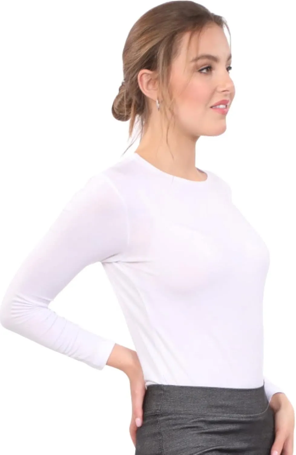 Kosher Casual Women's Modest Long Sleeve High Crew Neck Layering Top
