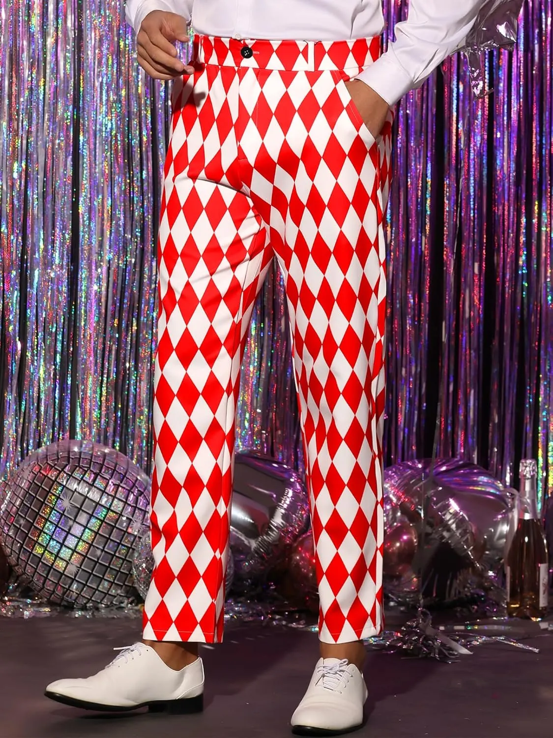 Lars Amadeus Argyle Pattern Pants for Men's Regular Fit Flat Front Party Prom Dress Trousers