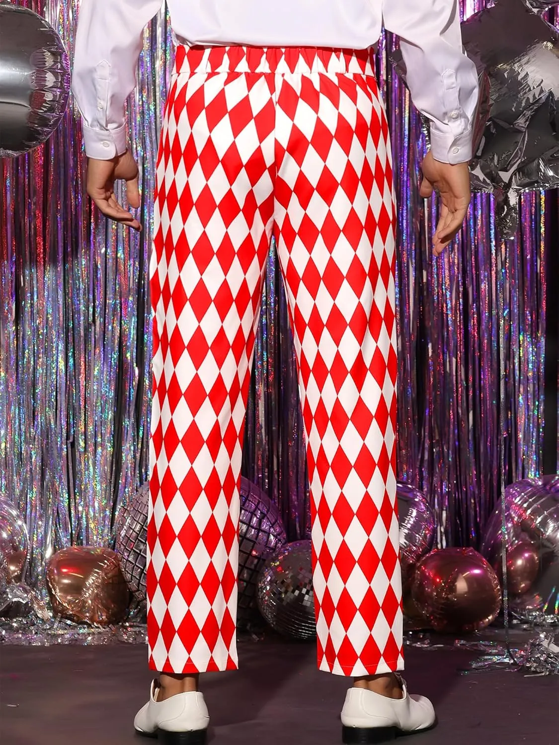 Lars Amadeus Argyle Pattern Pants for Men's Regular Fit Flat Front Party Prom Dress Trousers