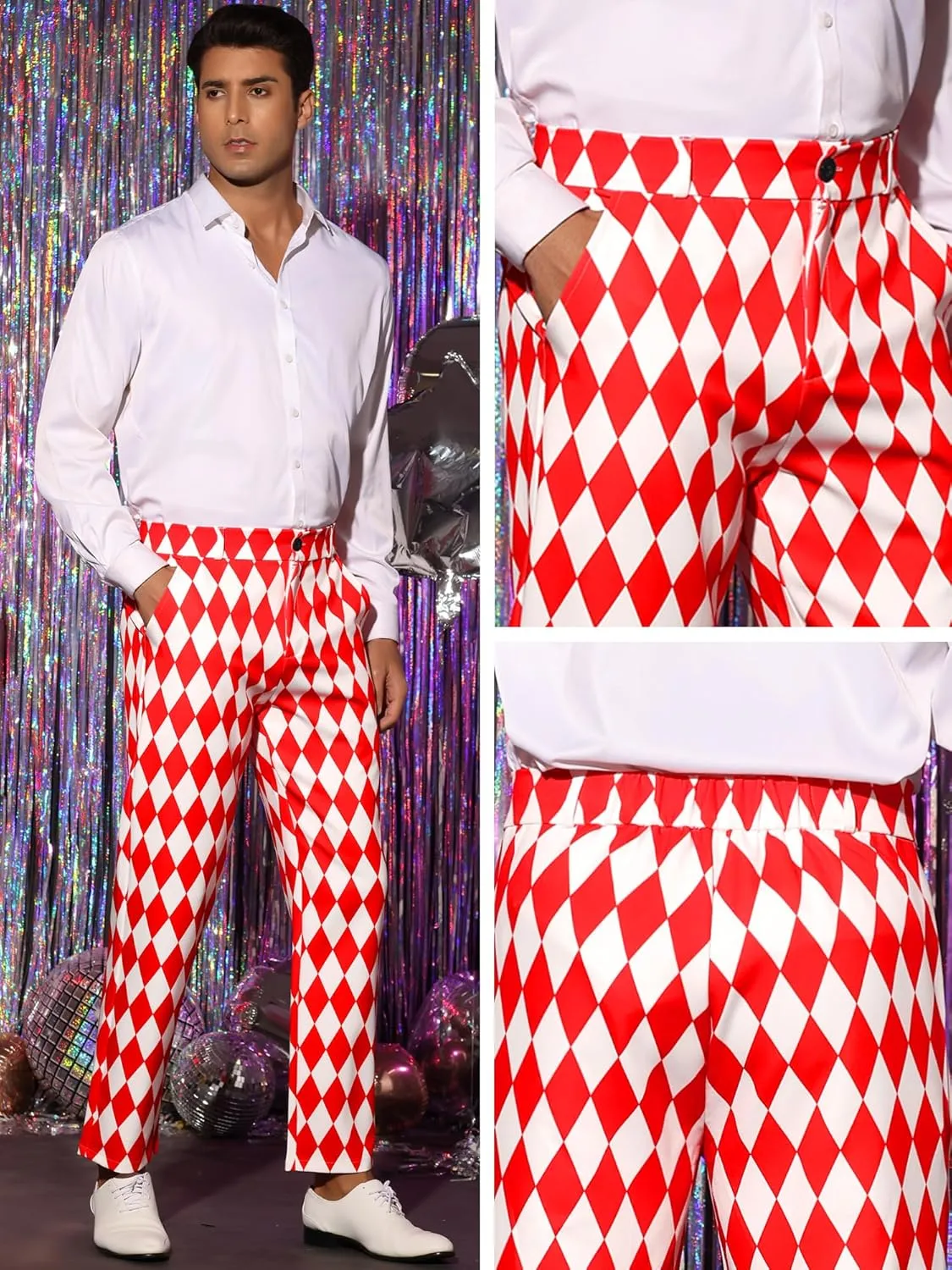 Lars Amadeus Argyle Pattern Pants for Men's Regular Fit Flat Front Party Prom Dress Trousers