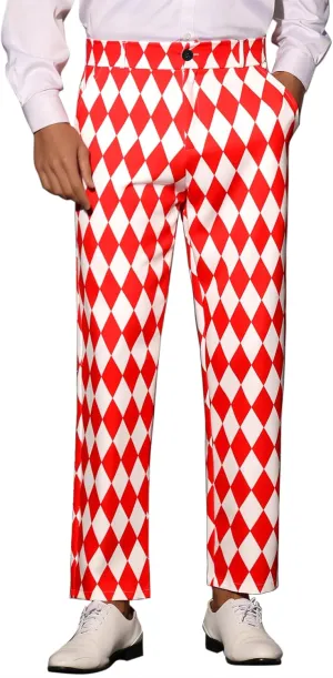 Lars Amadeus Argyle Pattern Pants for Men's Regular Fit Flat Front Party Prom Dress Trousers