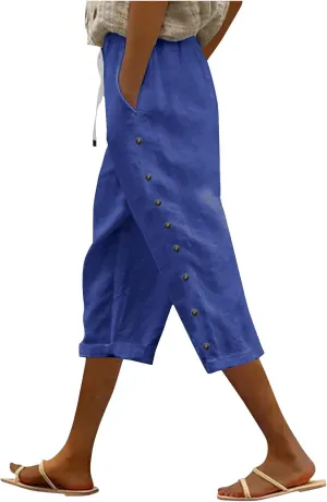 Lastesso Capri Pants for Women Basic Solid Summer Boho Lounge Trousers with Pocket Loose Comfy Drawstring Vacation Outfits