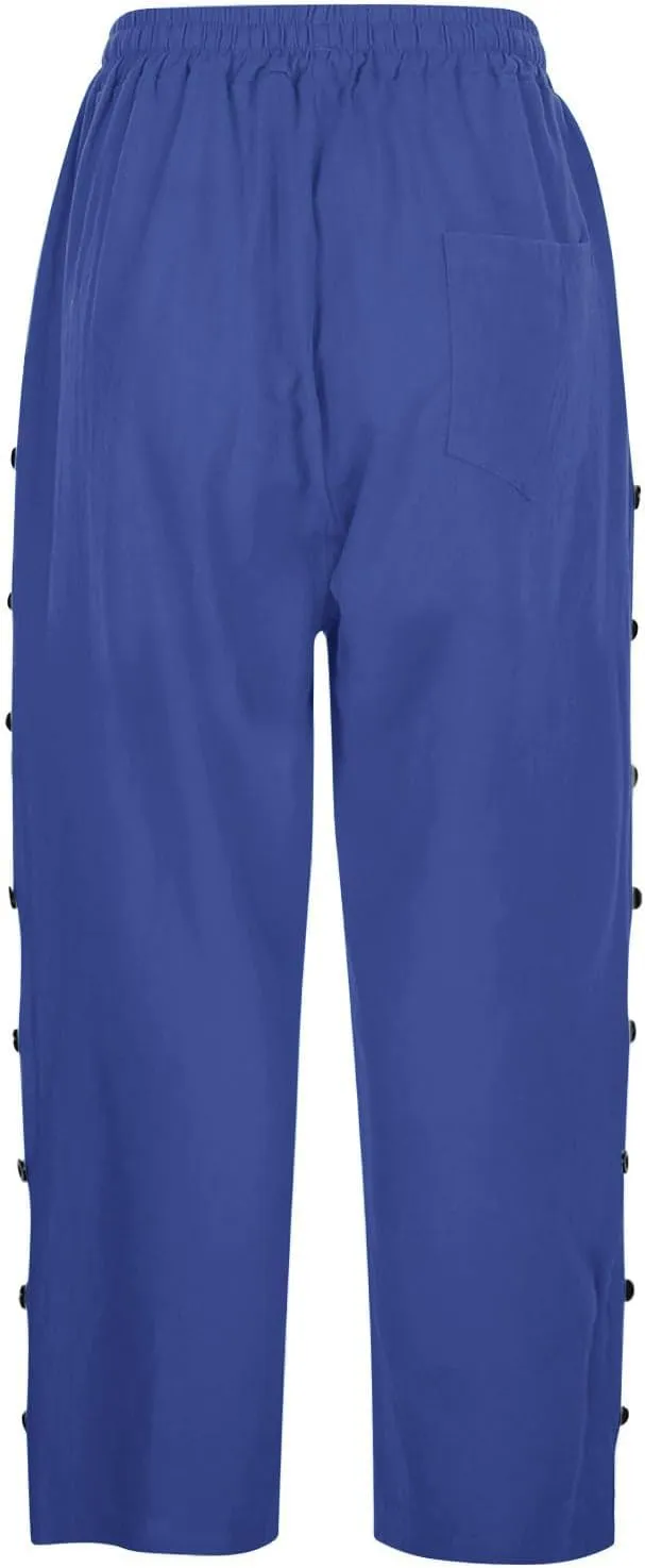 Lastesso Capri Pants for Women Basic Solid Summer Boho Lounge Trousers with Pocket Loose Comfy Drawstring Vacation Outfits