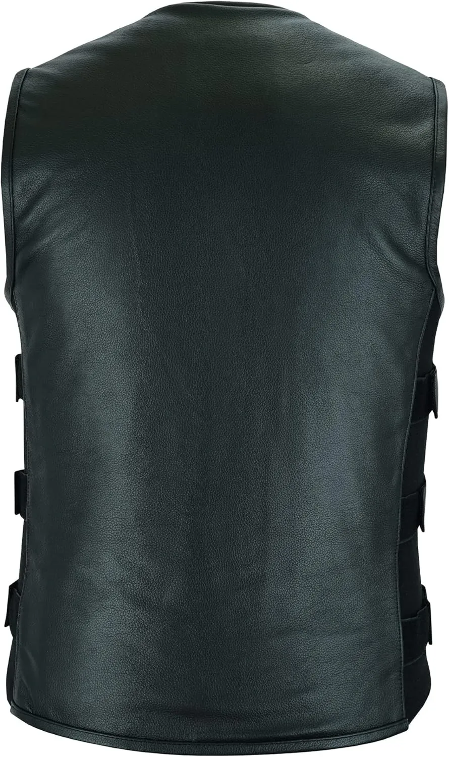 Leatherick Mens Warrior Style Leather Motorcycle Vest for Men with Concealed Carry Pockets