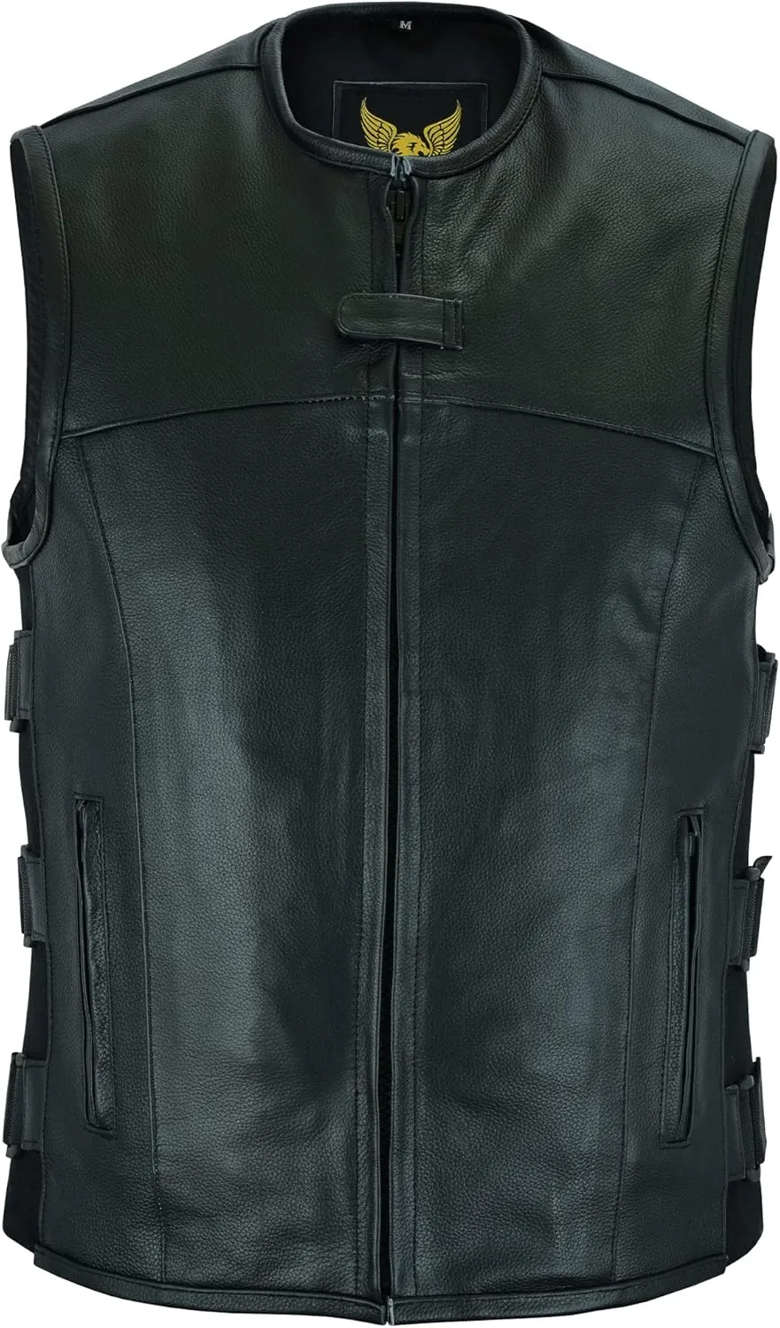 Leatherick Mens Warrior Style Leather Motorcycle Vest for Men with Concealed Carry Pockets