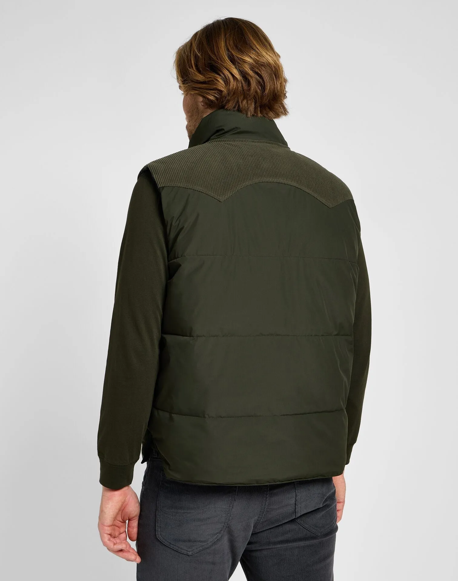 Lee Men's Reversible Western Puffer Vest In Olive Night
