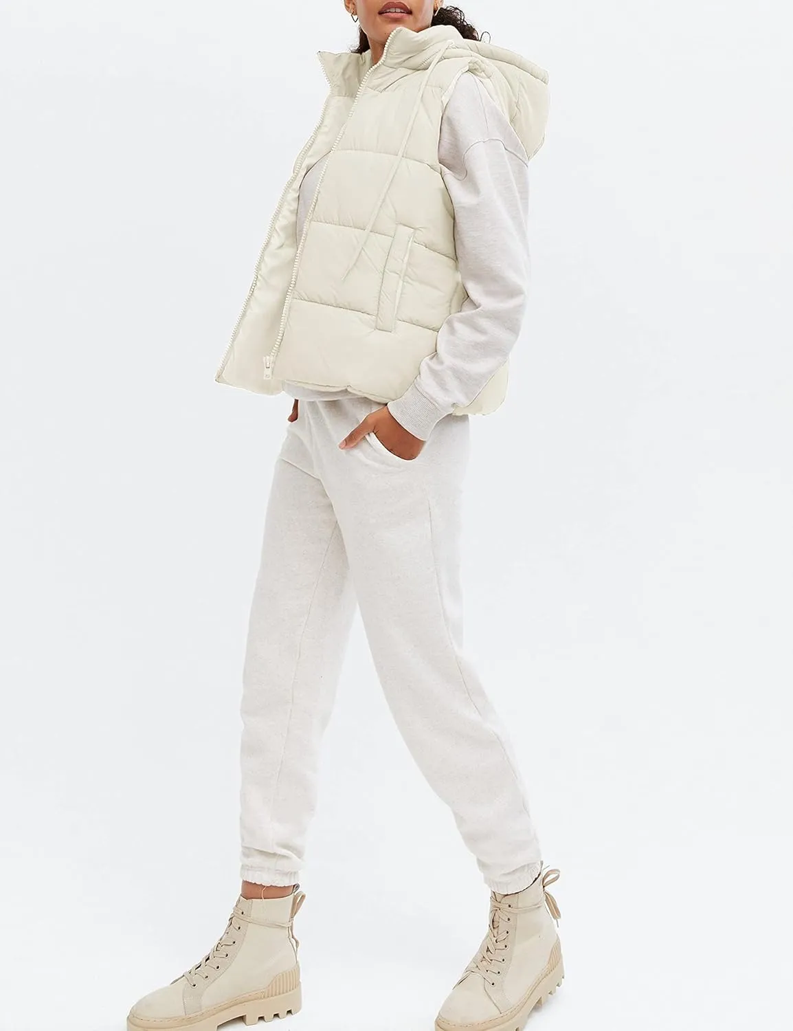 Lentta Women's Sleeveless Quilted Winter Warm Hooded Puffer Vest Padded Gilet Coat