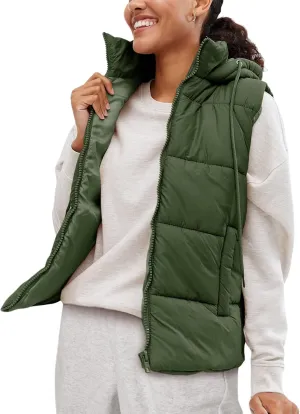 Lentta Women's Sleeveless Quilted Winter Warm Hooded Puffer Vest Padded Gilet Coat