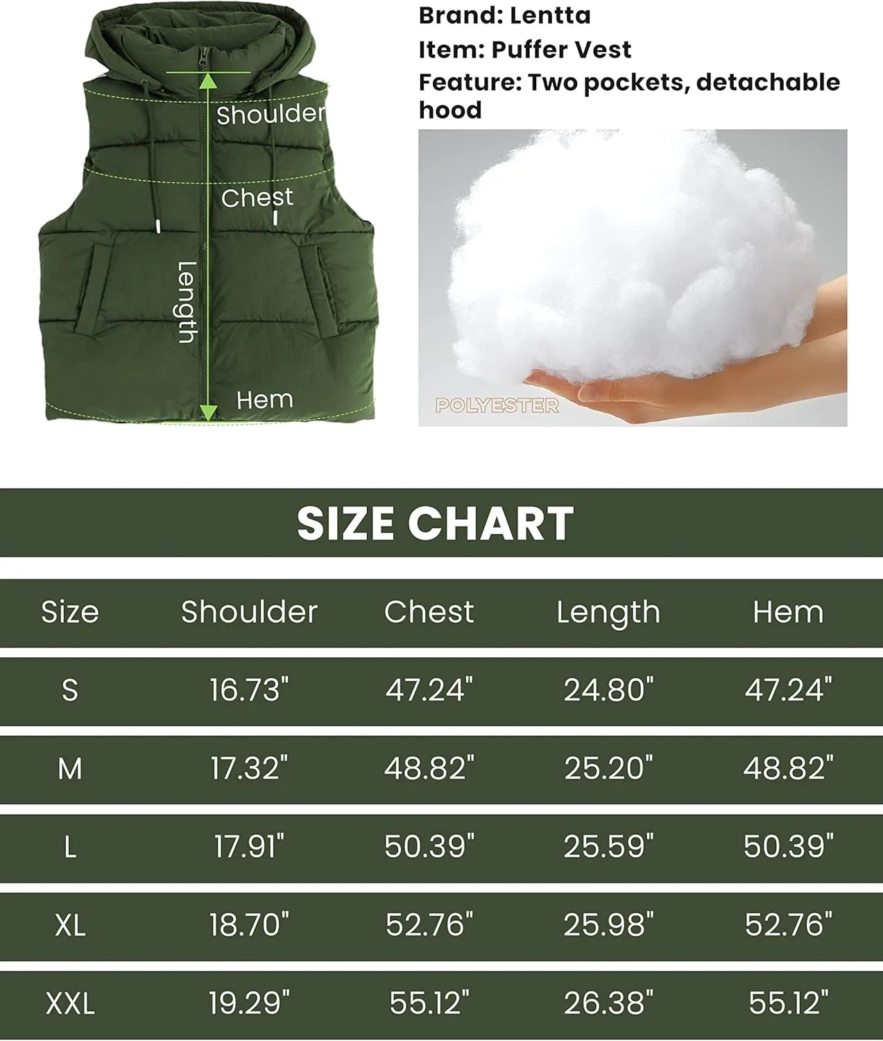 Lentta Women's Sleeveless Quilted Winter Warm Hooded Puffer Vest Padded Gilet Coat