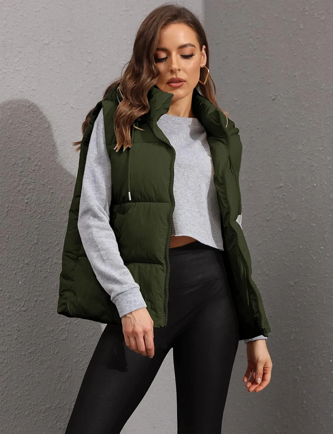 Lentta Women's Sleeveless Quilted Winter Warm Hooded Puffer Vest Padded Gilet Coat