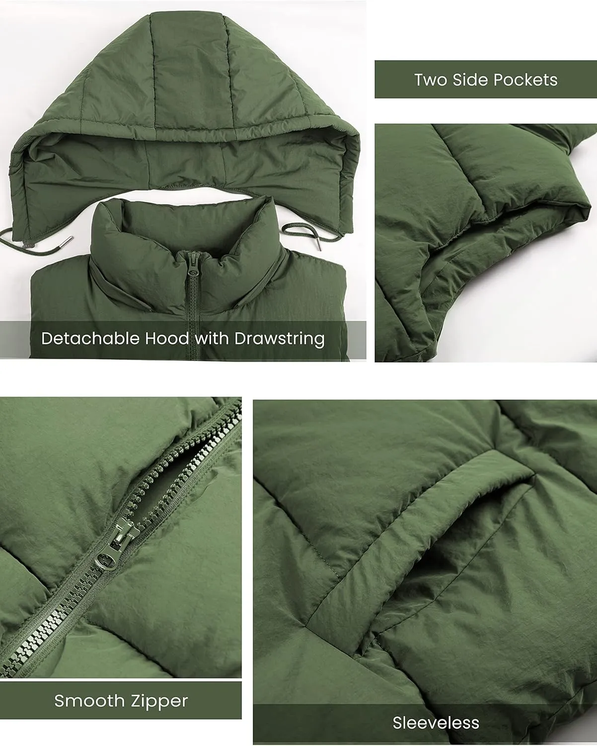 Lentta Women's Sleeveless Quilted Winter Warm Hooded Puffer Vest Padded Gilet Coat