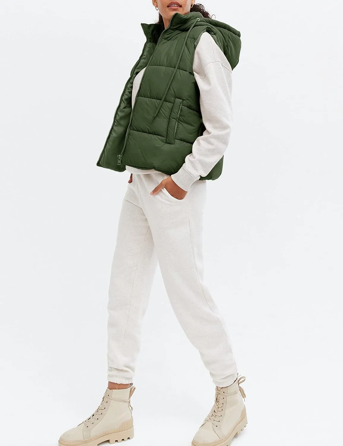 Lentta Women's Sleeveless Quilted Winter Warm Hooded Puffer Vest Padded Gilet Coat