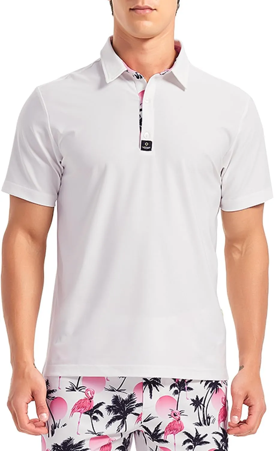 Lesmart Mens Golf Polo Shirts Casual Short Sleeve Quick-Dry Collar Print Light Weight Shirts for Men