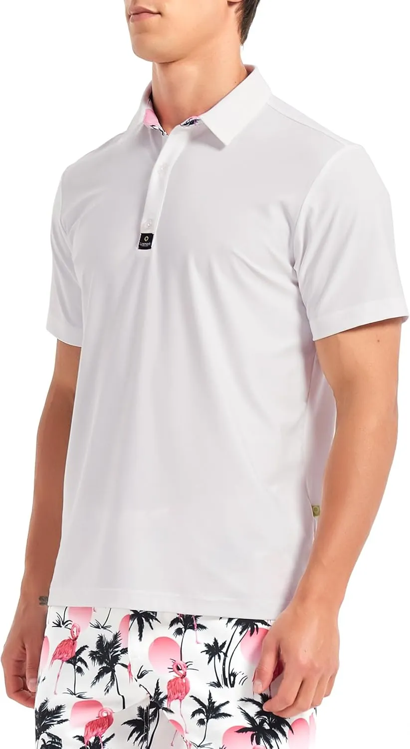 Lesmart Mens Golf Polo Shirts Casual Short Sleeve Quick-Dry Collar Print Light Weight Shirts for Men