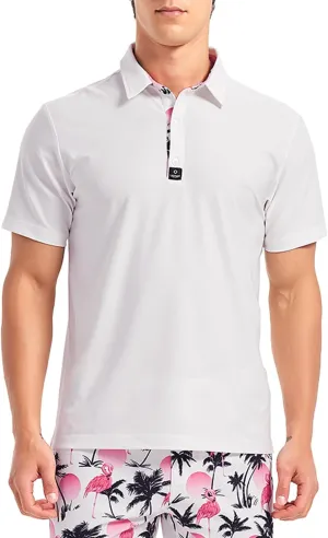 Lesmart Mens Golf Polo Shirts Casual Short Sleeve Quick-Dry Collar Print Light Weight Shirts for Men