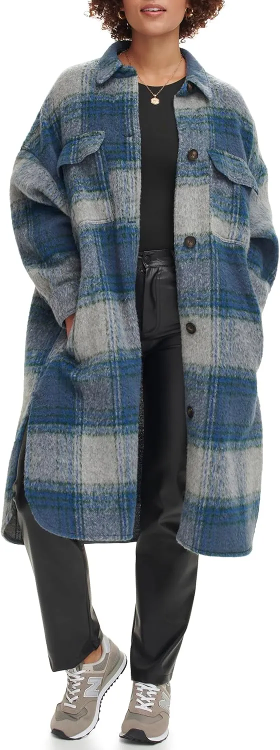 Levi's Women's Long Plaid Flannel Shirt Jacket
