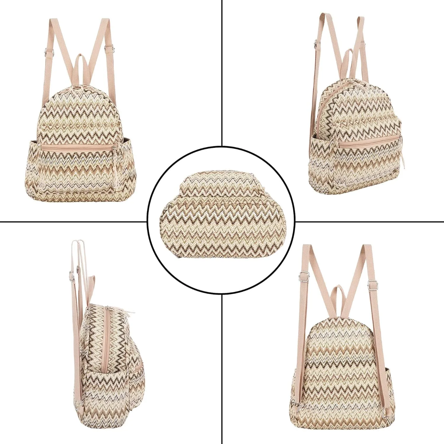 Lightweight Straw Crochet Drawstring Bucket Bag Beach Bag Hollow Out Shoulders Bag for Women One Size