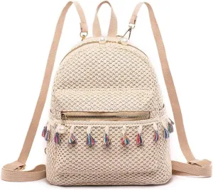 Lightweight Straw Crochet Drawstring Bucket Bag Beach Bag Hollow Out Shoulders Bag for Women One Size