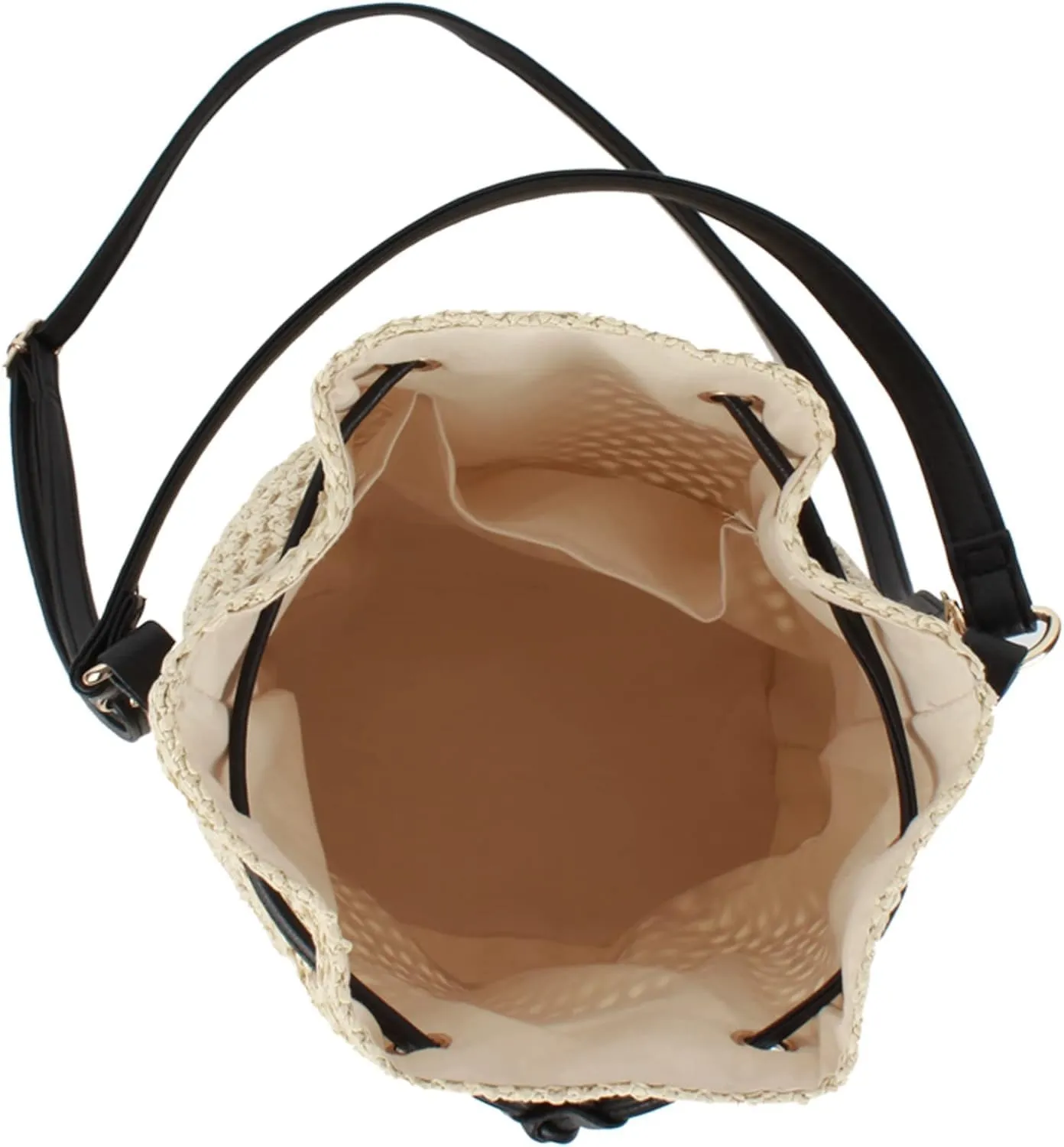 Lightweight Straw Crochet Drawstring Bucket Bag Beach Bag Hollow Out Shoulders Bag for Women One Size