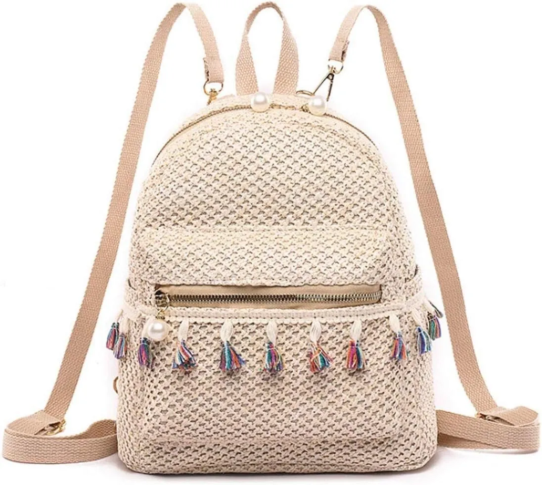 Lightweight Straw Crochet Drawstring Bucket Bag Beach Bag Hollow Out Shoulders Bag for Women One Size