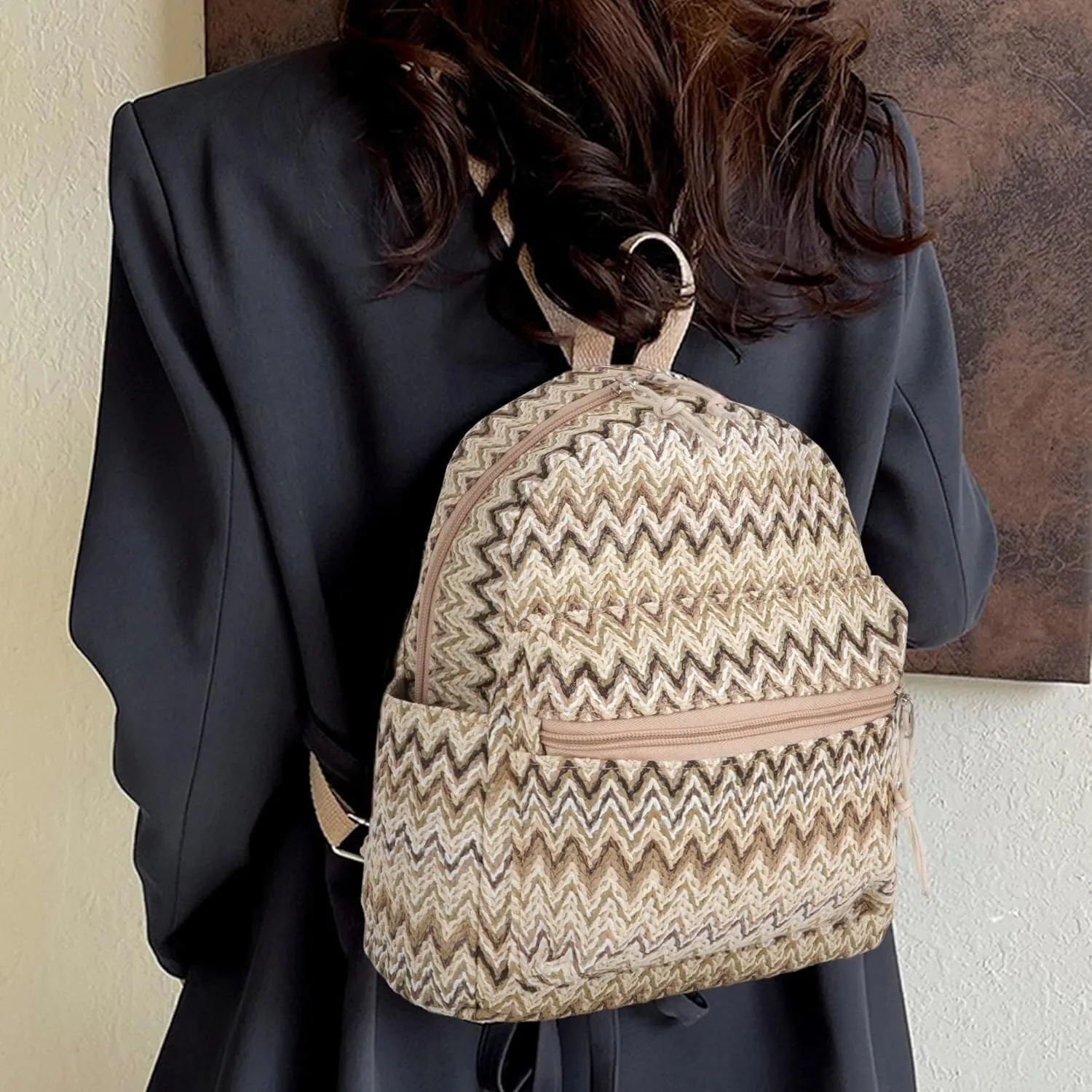 Lightweight Straw Crochet Drawstring Bucket Bag Beach Bag Hollow Out Shoulders Bag for Women One Size