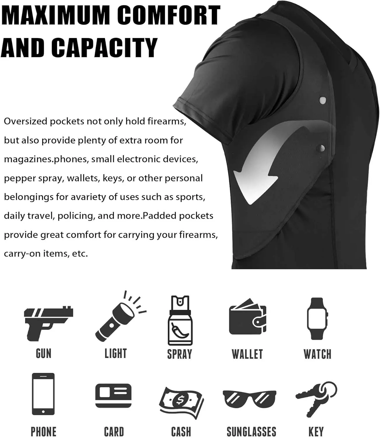 Lilcreek Concealed Carry Shirt for Men, Tactical Short Sleeve Tee with Holster Pockets & Stretch Fabric