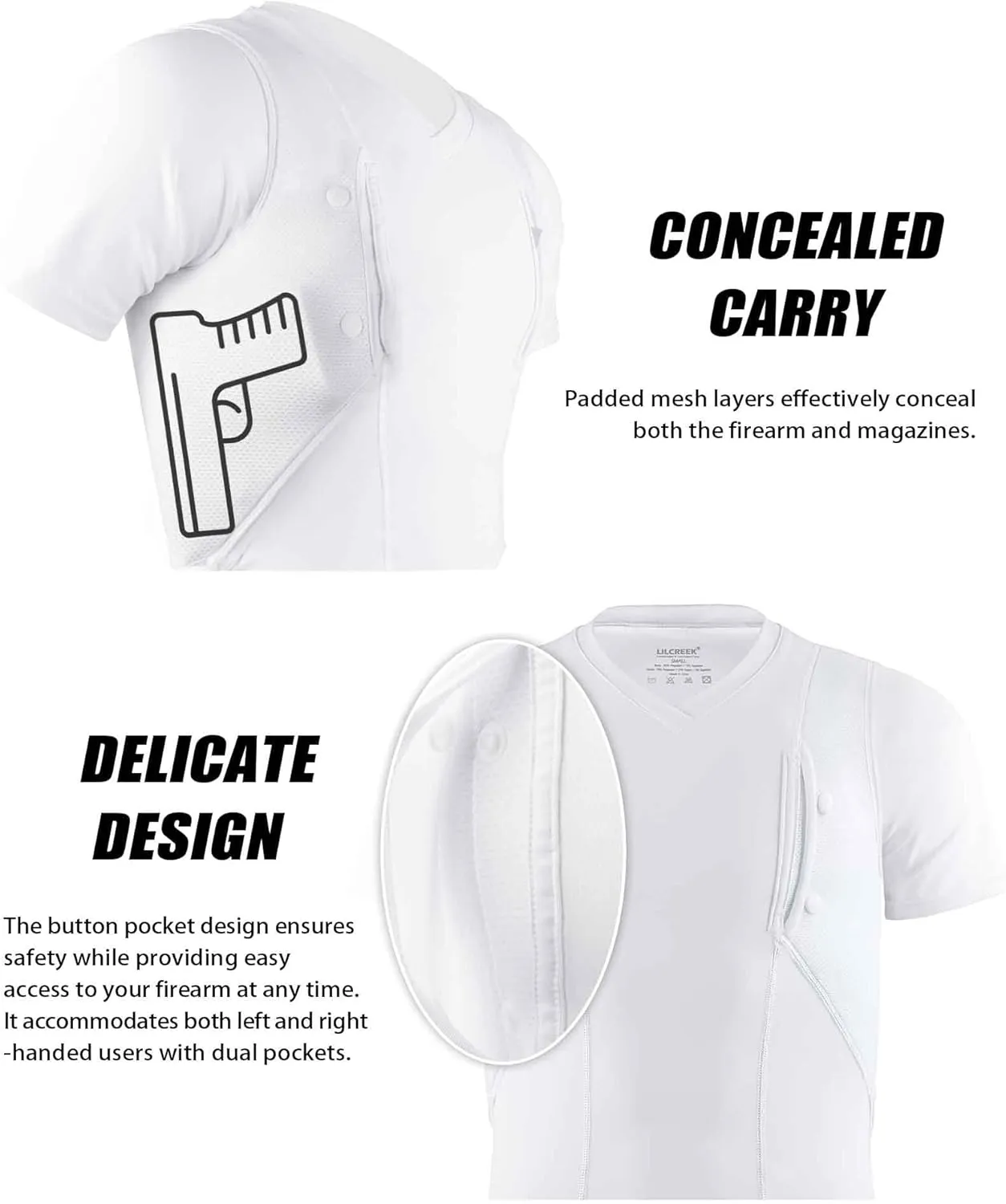 Lilcreek Concealed Carry Shirt for Men, Tactical Short Sleeve Tee with Holster Pockets & Stretch Fabric