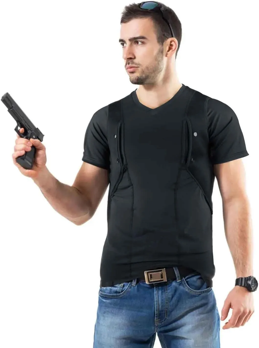 Lilcreek Concealed Carry Shirt for Men, Tactical Short Sleeve Tee with Holster Pockets & Stretch Fabric
