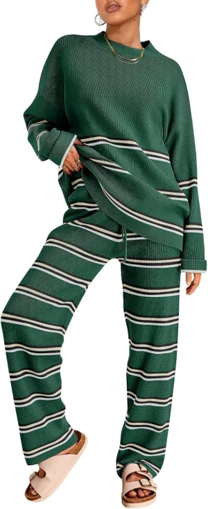 LILLUSORY 2 Piece Sets for Women 2025 Two Piece Lounge Sets Fall Fashion Oversized Striped Knit Sweaters Outfits Clothes