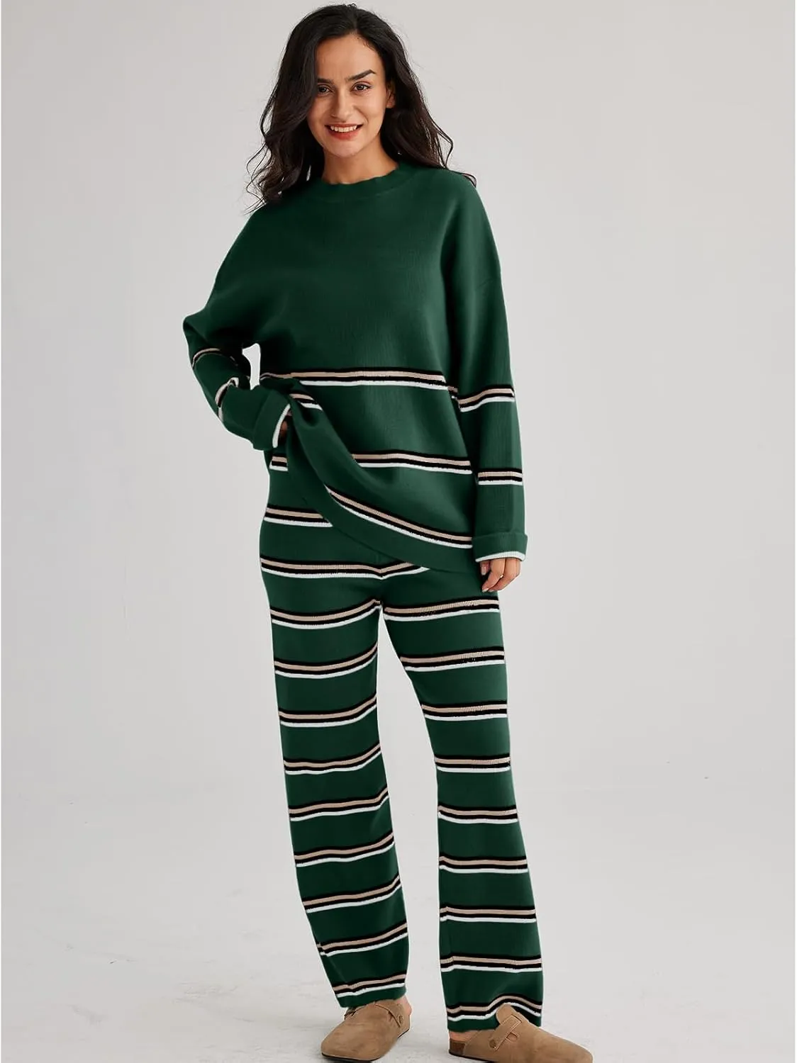 LILLUSORY 2 Piece Sets for Women 2025 Two Piece Lounge Sets Fall Fashion Oversized Striped Knit Sweaters Outfits Clothes