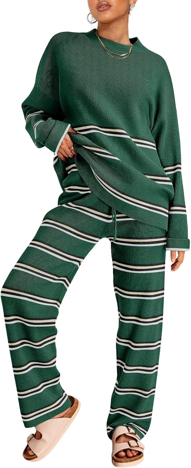 LILLUSORY 2 Piece Sets for Women 2025 Two Piece Lounge Sets Fall Fashion Oversized Striped Knit Sweaters Outfits Clothes