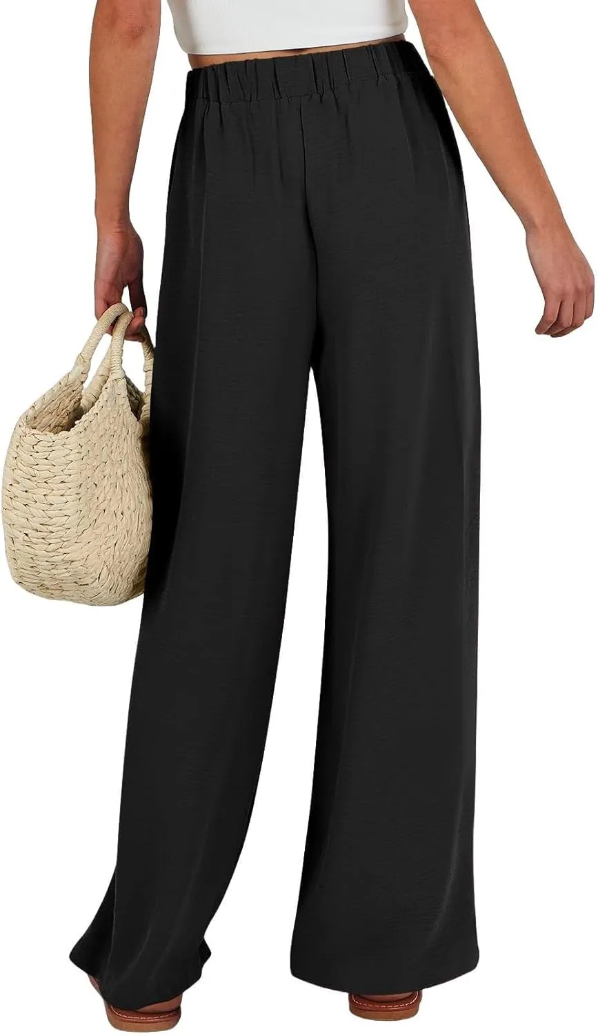 Linen Pants for Women 2025 Summer High Waisted Wide Leg Palazzo Pants Casual Loose Flowy Beach Trousers with Pockets