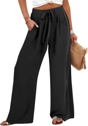Linen Pants for Women 2025 Summer High Waisted Wide Leg Palazzo Pants Casual Loose Flowy Beach Trousers with Pockets