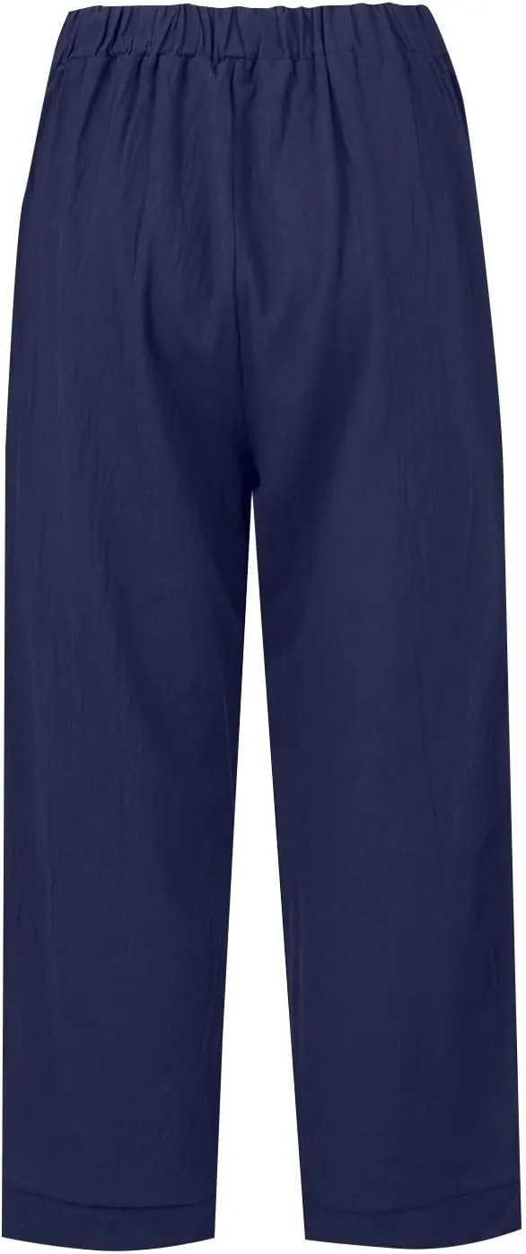 Linen Pants Women Plus Size Short Women's Casual Cotton Linen Baggy Pants with Elastic Waist Relax Fit Lantern Trouser