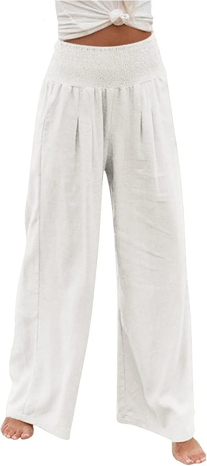 Linen Pants Women Plus Size Short Women's Casual Cotton Linen Baggy Pants with Elastic Waist Relax Fit Lantern Trouser